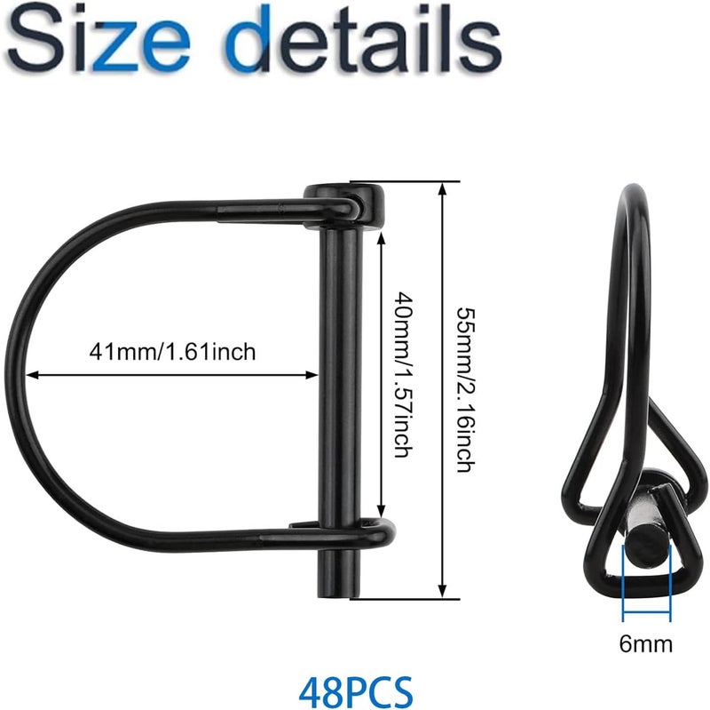 INCREWAY 48 Pcs Heavy Duty Safety Coupler Shaft Locking Pin 1/4" Hitch Pto Pin Round Loop Wire Lock Trailers Pin for Farm Lawn Garden - Image 2